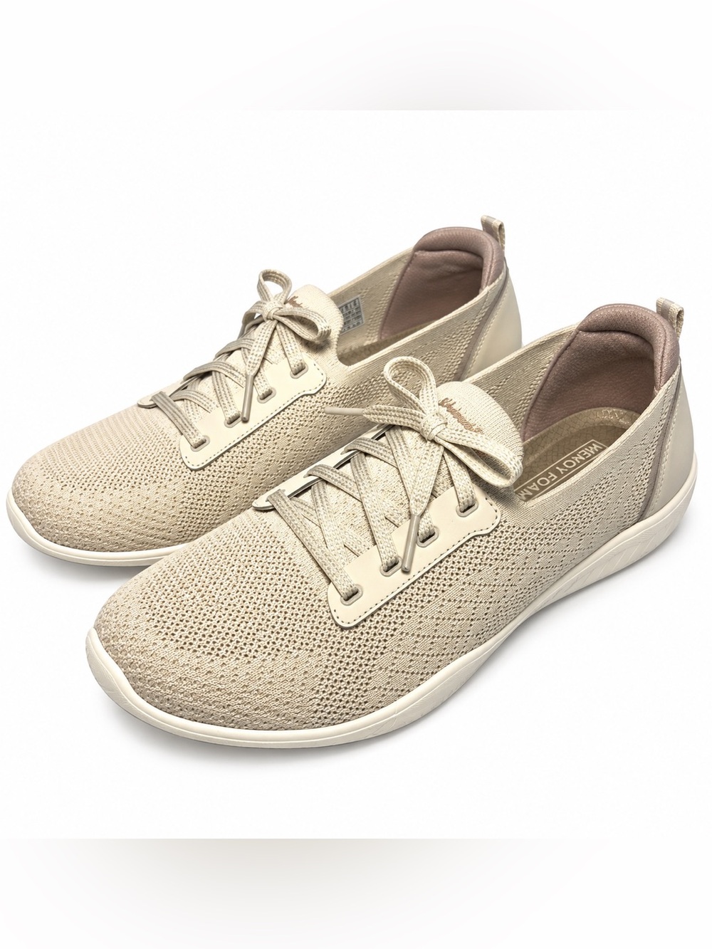 Skechers Newbury St Casual Slip On Sneakers Womens 9 Beige Memory Foam Walking